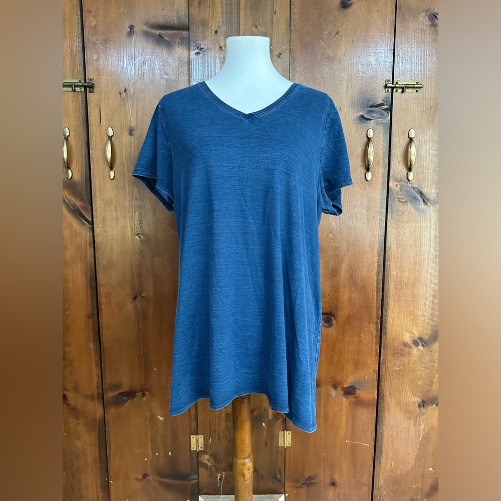 Pure Jill Indigo women’s top sz large blue short sleeve v neck stretchy soft